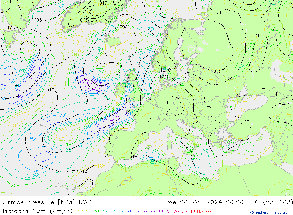 Isotachs (kph) DWD  08.05.2024 00 UTC