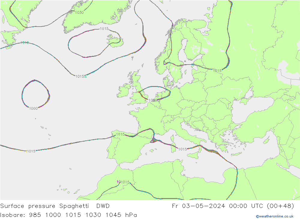Luchtdruk op zeeniveau Spaghetti DWD vr 03.05.2024 00 UTC