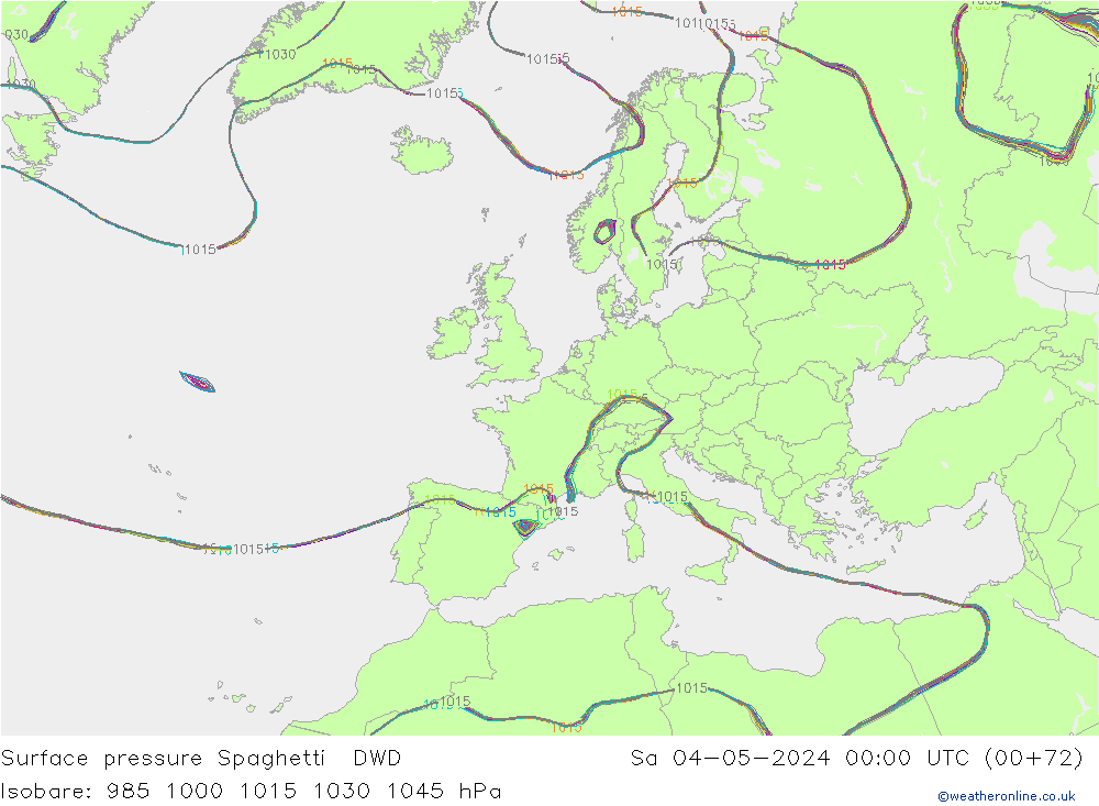 Surface pressure Spaghetti DWD Sa 04.05.2024 00 UTC