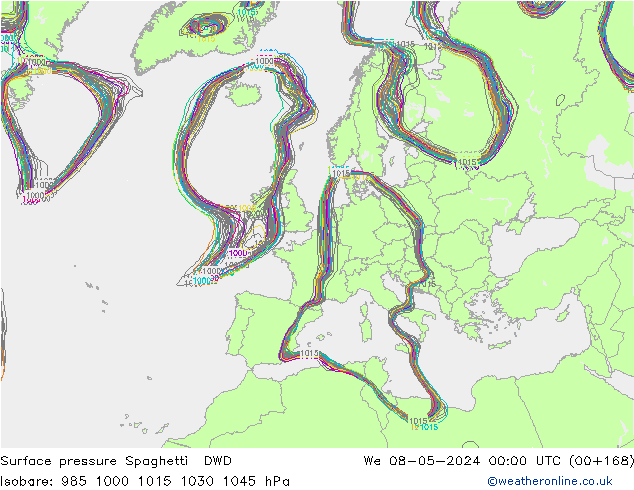 Surface pressure Spaghetti DWD We 08.05.2024 00 UTC