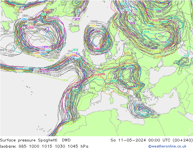 Atmosférický tlak Spaghetti DWD So 11.05.2024 00 UTC