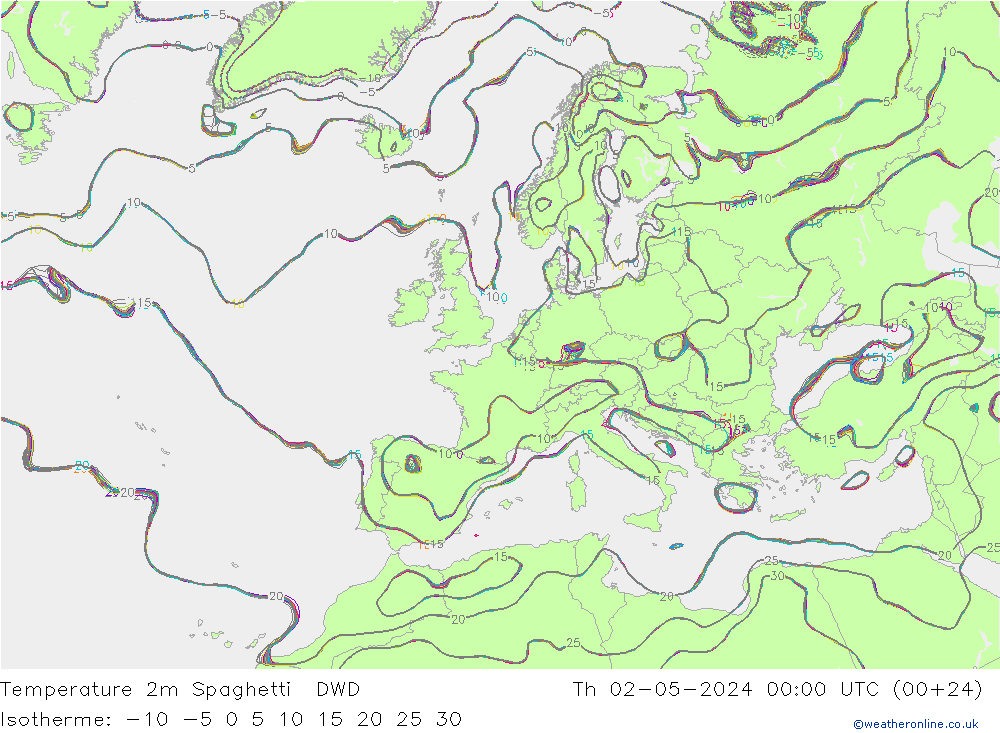 карта температуры Spaghetti DWD чт 02.05.2024 00 UTC