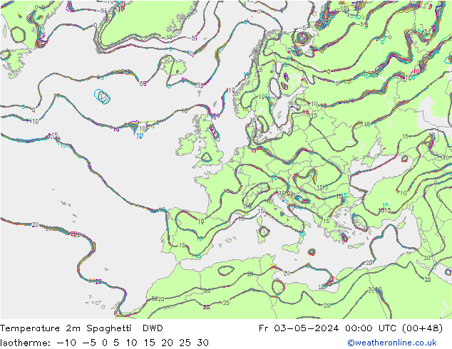 Temperatura 2m Spaghetti DWD ven 03.05.2024 00 UTC