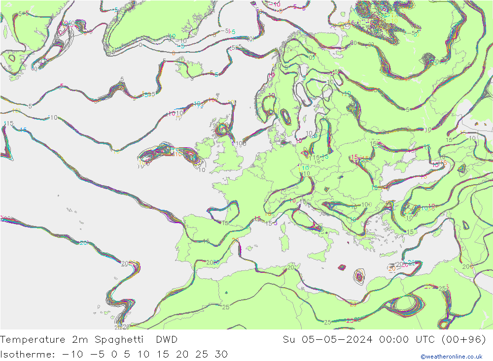 Temperaturkarte Spaghetti DWD So 05.05.2024 00 UTC