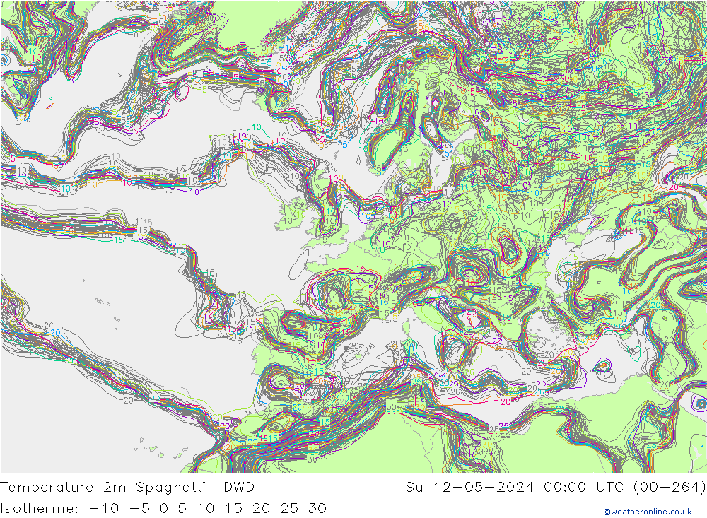 Temperatuurkaart Spaghetti DWD zo 12.05.2024 00 UTC