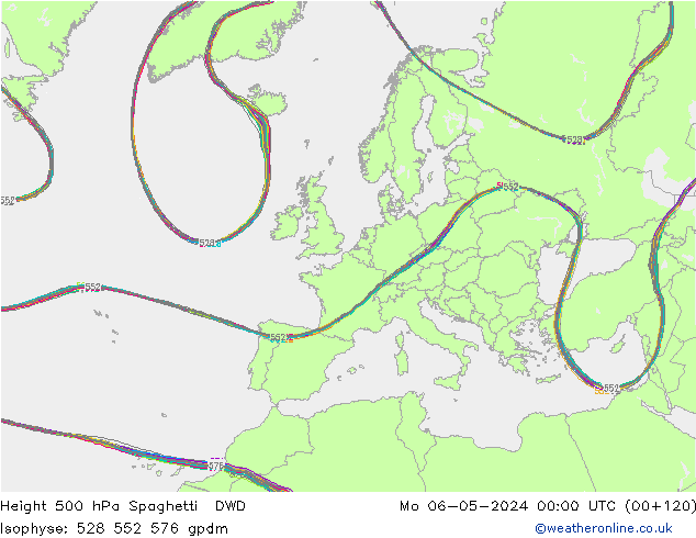 500 hPa Yüksekliği Spaghetti DWD Pzt 06.05.2024 00 UTC