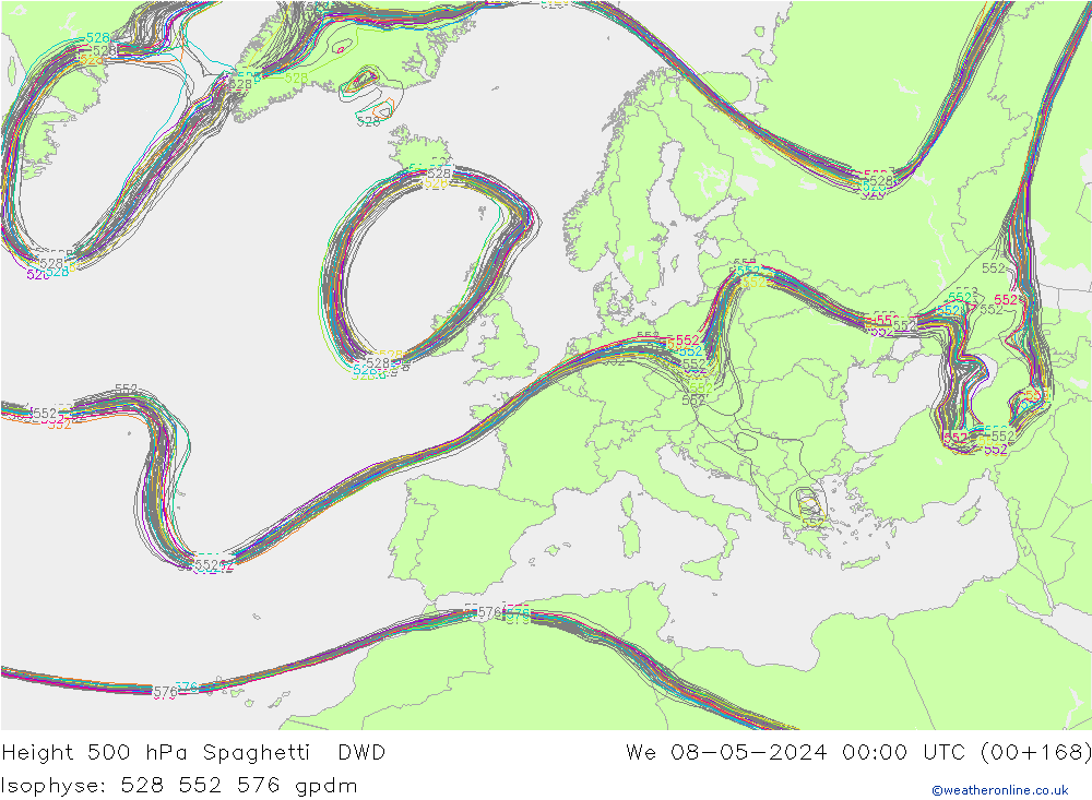 Géop. 500 hPa Spaghetti DWD mer 08.05.2024 00 UTC
