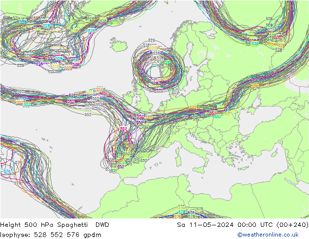 500 hPa Yüksekliği Spaghetti DWD Cts 11.05.2024 00 UTC