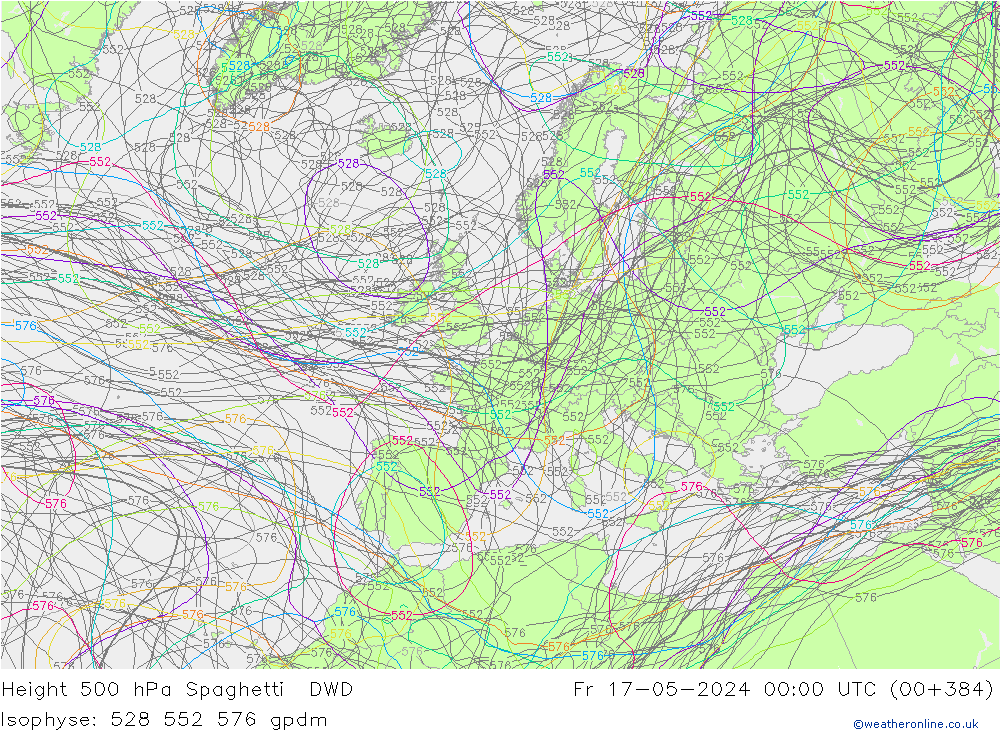 Height 500 hPa Spaghetti DWD Fr 17.05.2024 00 UTC