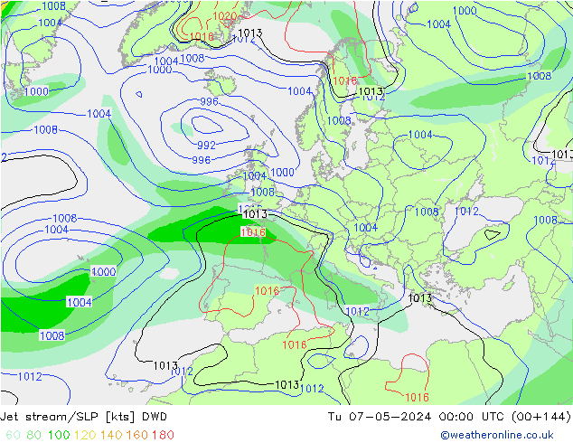 Polarjet/Bodendruck DWD Di 07.05.2024 00 UTC