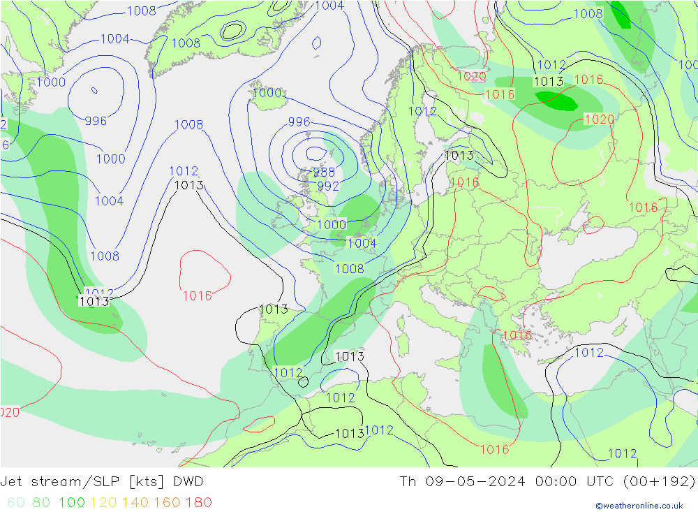 Polarjet/Bodendruck DWD Do 09.05.2024 00 UTC