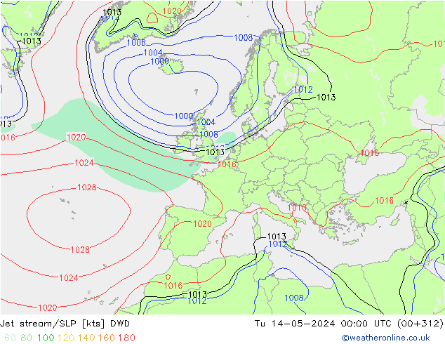 джет/приземное давление DWD вт 14.05.2024 00 UTC