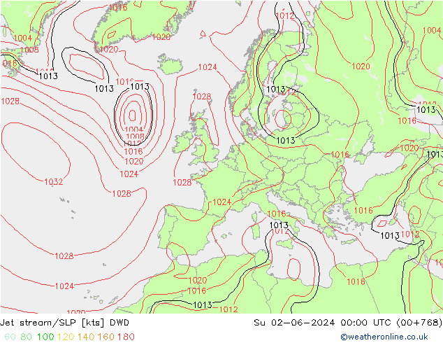 高速氣流/地面气压 DWD 星期日 02.06.2024 00 UTC