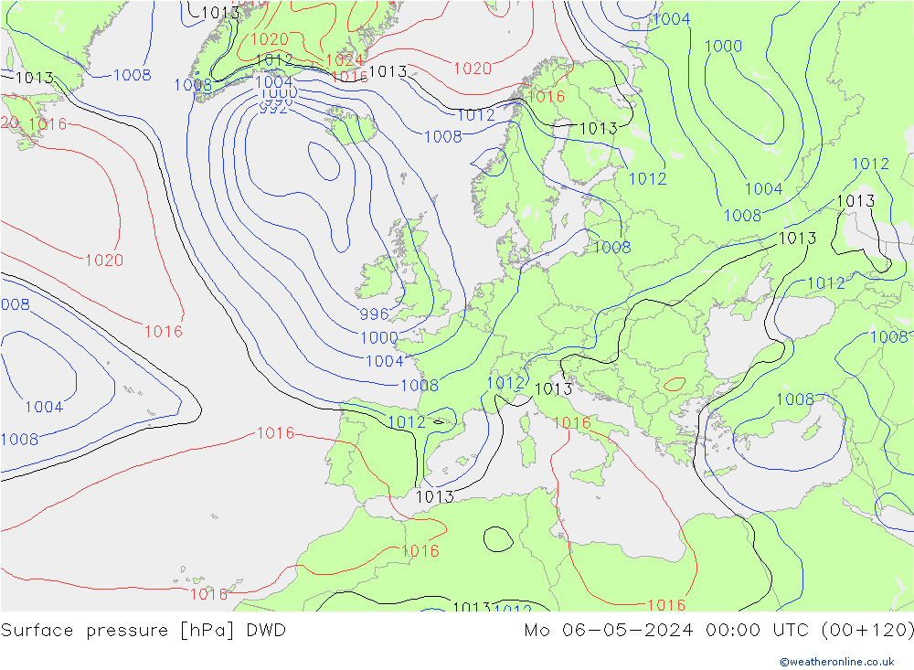 Surface pressure DWD Mo 06.05.2024 00 UTC