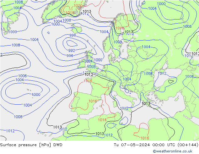 Bodendruck DWD Di 07.05.2024 00 UTC