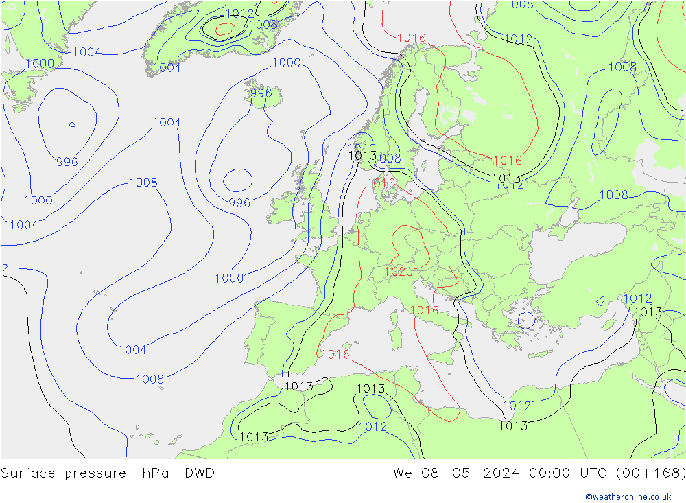 Luchtdruk (Grond) DWD wo 08.05.2024 00 UTC