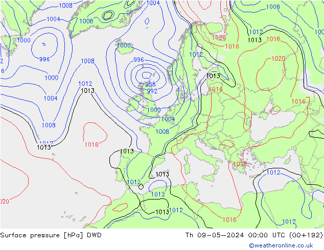 Bodendruck DWD Do 09.05.2024 00 UTC