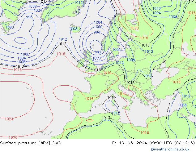 Luchtdruk (Grond) DWD vr 10.05.2024 00 UTC