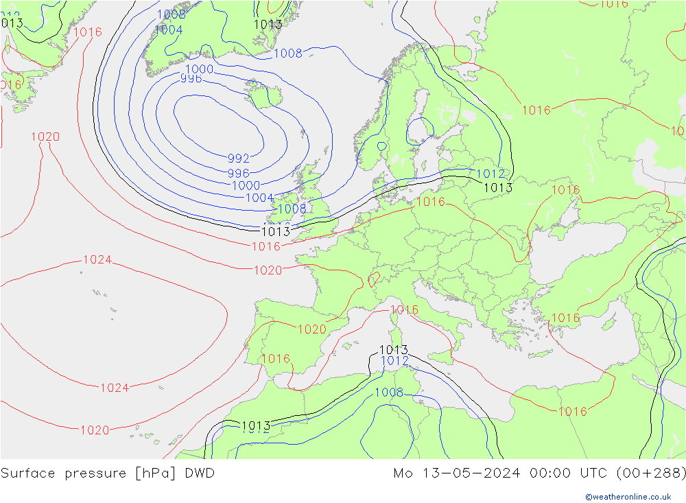 Luchtdruk (Grond) DWD ma 13.05.2024 00 UTC
