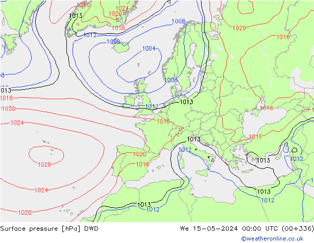 Surface pressure DWD We 15.05.2024 00 UTC