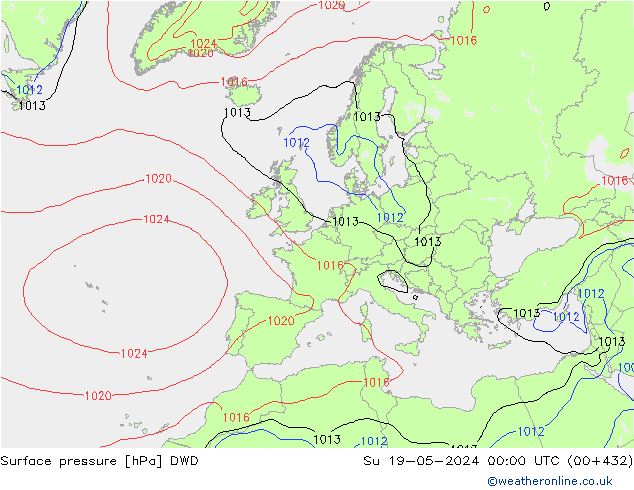 приземное давление DWD Вс 19.05.2024 00 UTC