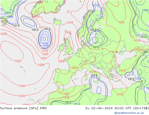 Bodendruck DWD So 02.06.2024 00 UTC