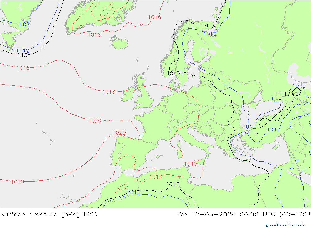 Luchtdruk (Grond) DWD wo 12.06.2024 00 UTC