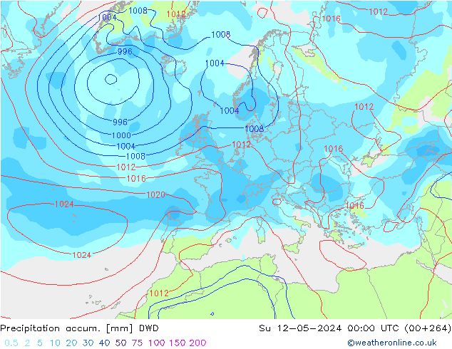 Precipitation accum. DWD Su 12.05.2024 00 UTC