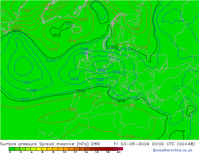 ciśnienie Spread DWD pt. 03.05.2024 00 UTC