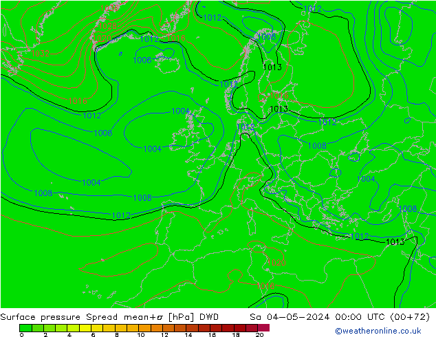 Atmosférický tlak Spread DWD So 04.05.2024 00 UTC
