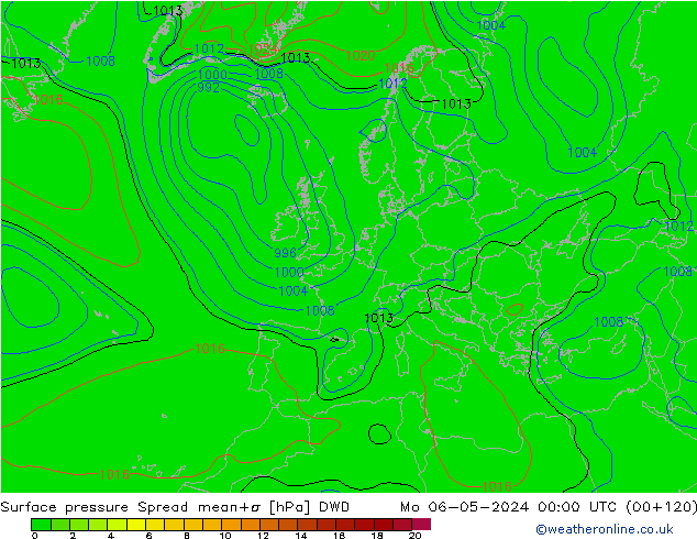 Presión superficial Spread DWD lun 06.05.2024 00 UTC