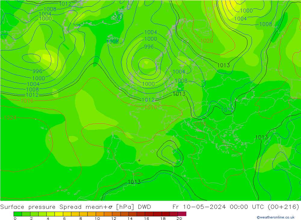 Bodendruck Spread DWD Fr 10.05.2024 00 UTC