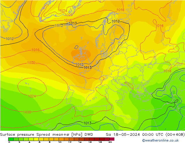 Atmosférický tlak Spread DWD So 18.05.2024 00 UTC