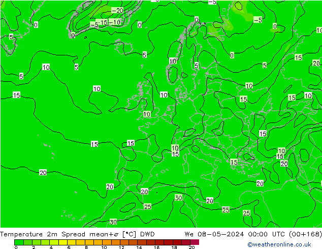 Sıcaklık Haritası 2m Spread DWD Çar 08.05.2024 00 UTC