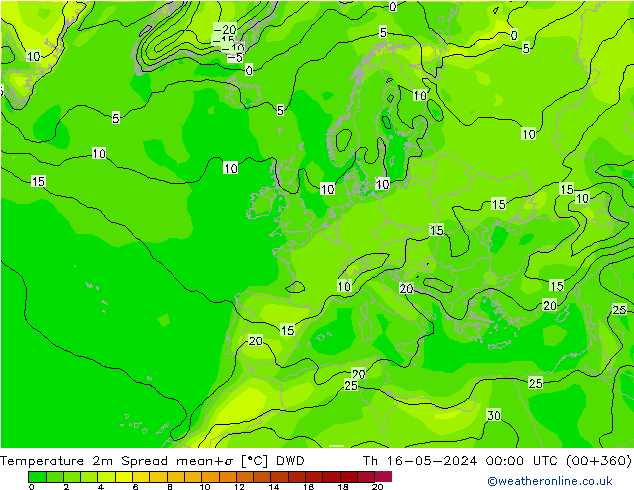 Temperaturkarte Spread DWD Do 16.05.2024 00 UTC