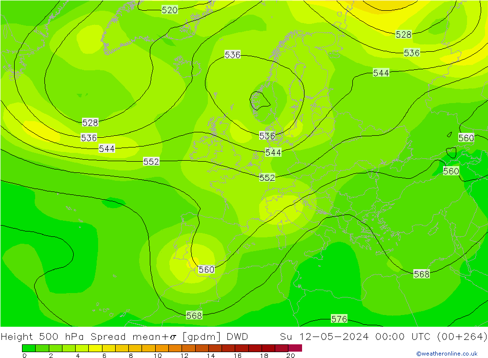 Height 500 hPa Spread DWD nie. 12.05.2024 00 UTC