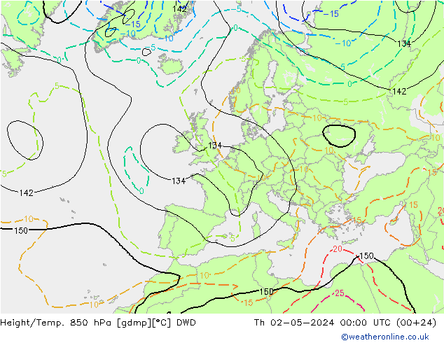 Height/Temp. 850 hPa DWD Čt 02.05.2024 00 UTC