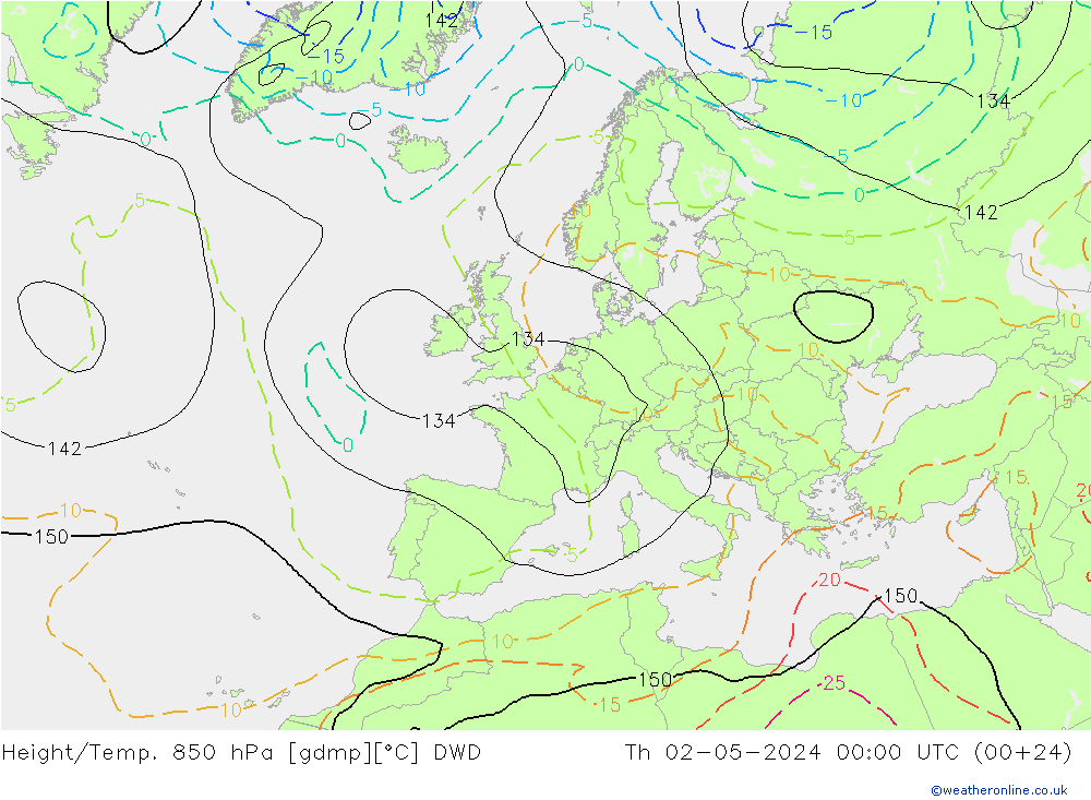 Height/Temp. 850 hPa DWD Čt 02.05.2024 00 UTC