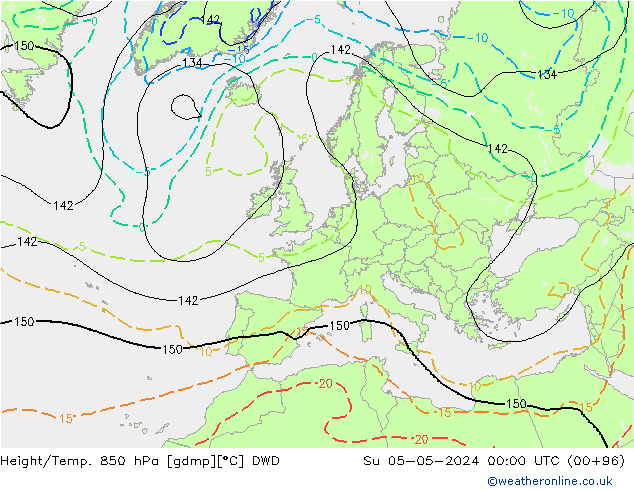 Yükseklik/Sıc. 850 hPa DWD Paz 05.05.2024 00 UTC