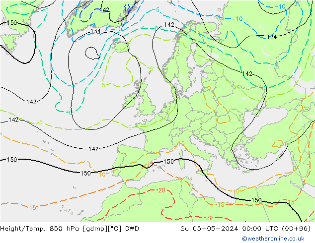 Height/Temp. 850 hPa DWD Dom 05.05.2024 00 UTC