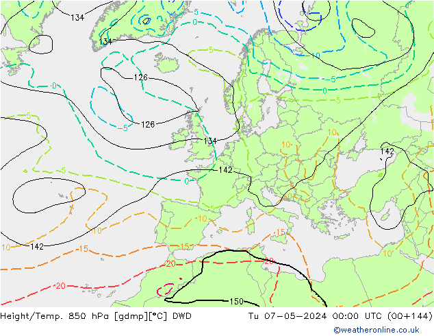 Hoogte/Temp. 850 hPa DWD di 07.05.2024 00 UTC