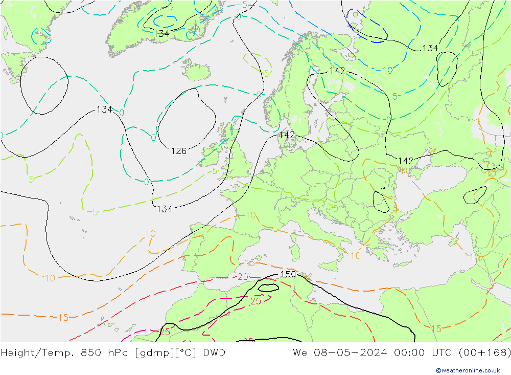 Géop./Temp. 850 hPa DWD mer 08.05.2024 00 UTC