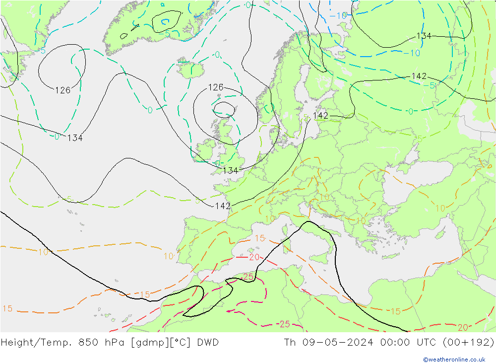 Height/Temp. 850 hPa DWD Do 09.05.2024 00 UTC