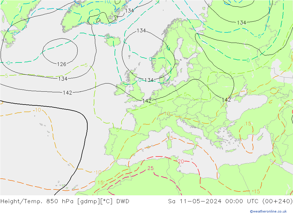 Height/Temp. 850 hPa DWD Sáb 11.05.2024 00 UTC