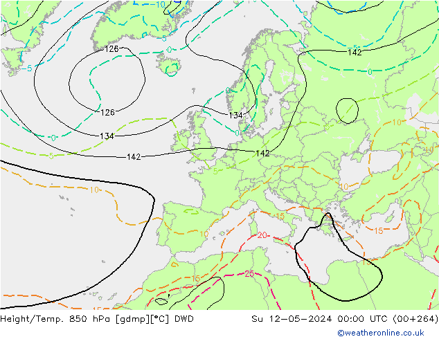 Height/Temp. 850 hPa DWD nie. 12.05.2024 00 UTC