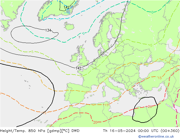Height/Temp. 850 hPa DWD Čt 16.05.2024 00 UTC