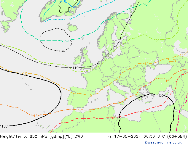 Hoogte/Temp. 850 hPa DWD vr 17.05.2024 00 UTC