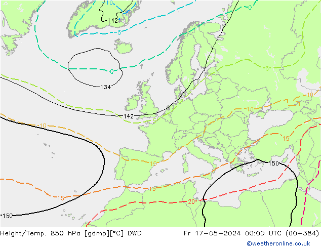 Height/Temp. 850 гПа DWD пт 17.05.2024 00 UTC