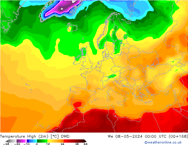 température 2m max DWD mer 08.05.2024 00 UTC