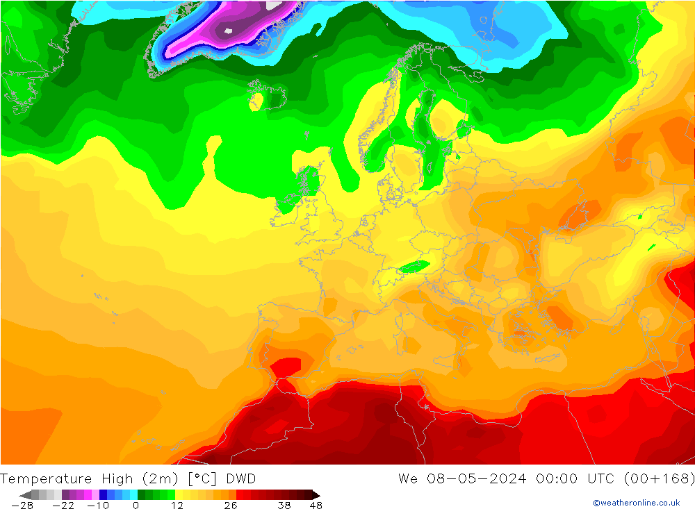 Temperature High (2m) DWD We 08.05.2024 00 UTC